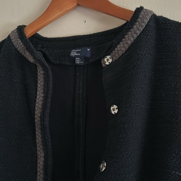 AEO Navy Thick Cotton Crew Neck Snap Front Raw Edge Cardigan Clueless Preppy - Picture 8 of 15